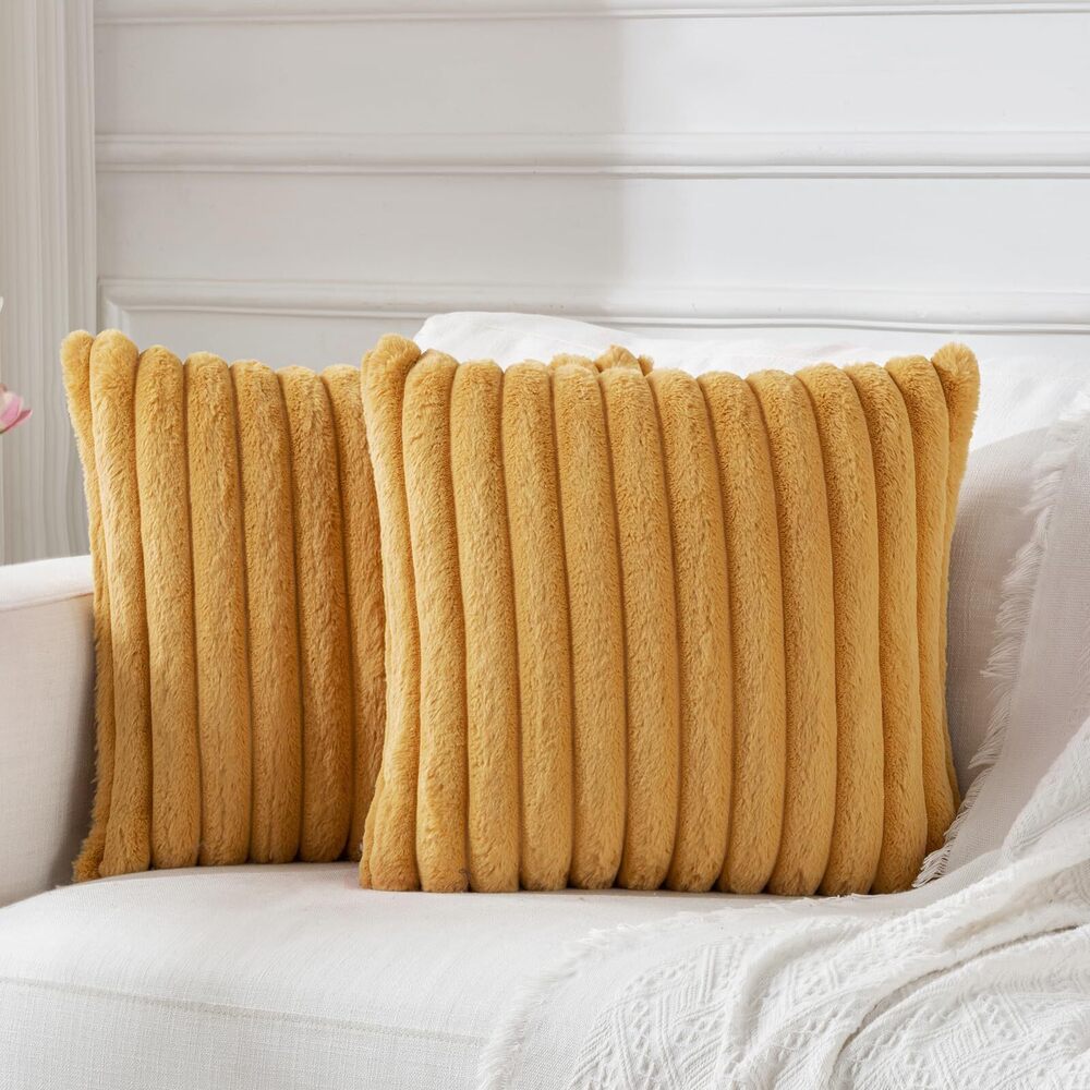 7949 Mustard Yellow Throw Pillow Covers 18x18 Set of 2, Soft Cozy Velvet